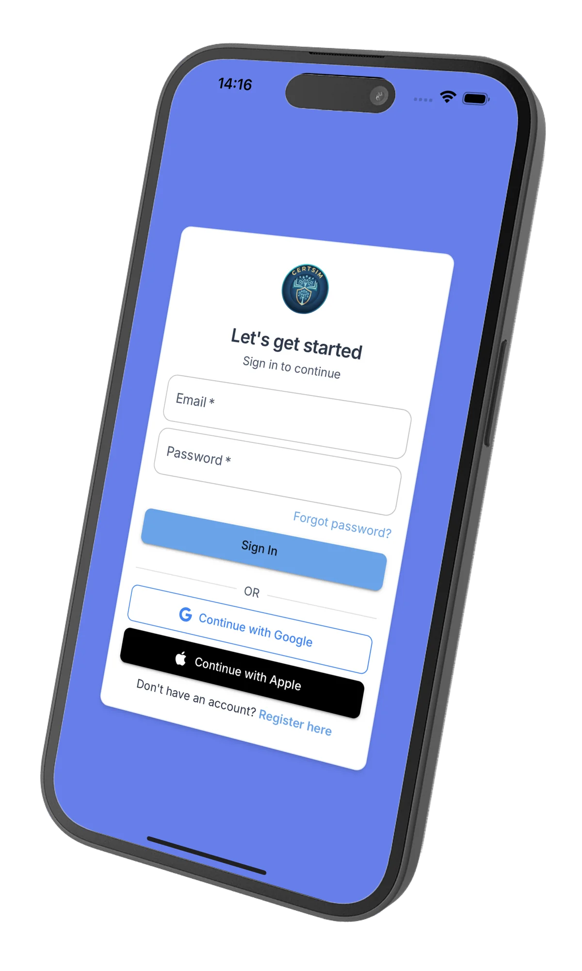 CertSim app screenshot 2